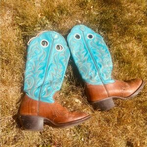 Tony Lama Blue and Brown Heeled Boots